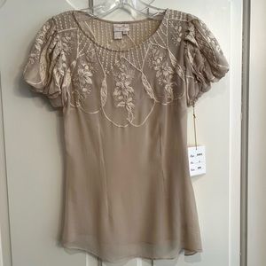 Tracy Reese Silk Blouse with Floral Stitch Detailing